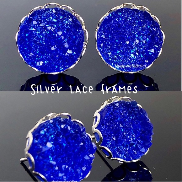 3/$15🎀classic blue geo crystal faux druzy studs - Picture 4 of 13